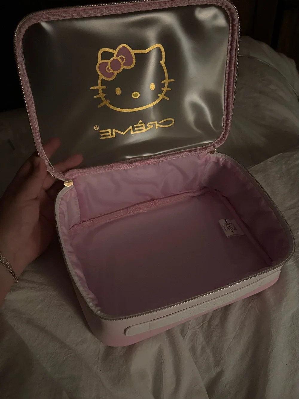 Hello Kitty Pink Cosmetic Travel Case with Gold Accents